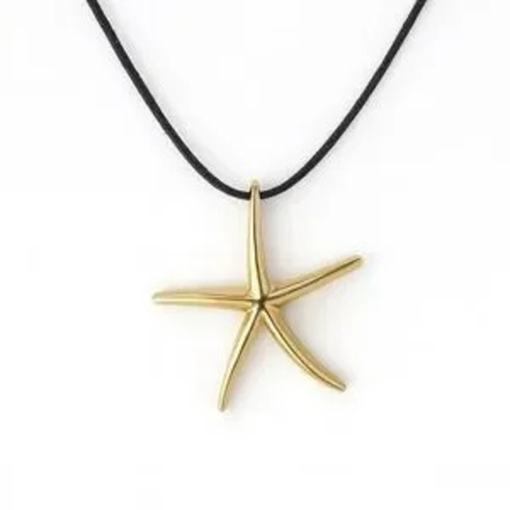 Gold Plated Starfish With Black Cord